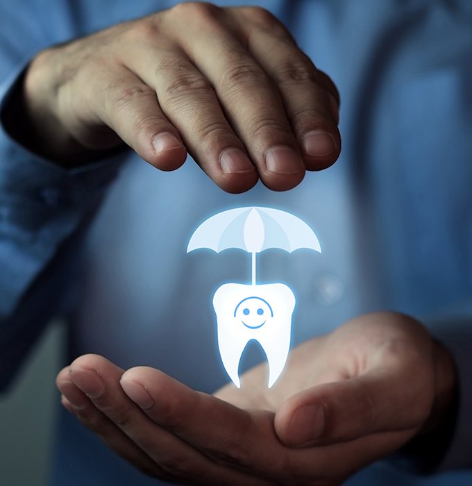 Animated tooth and umbrella