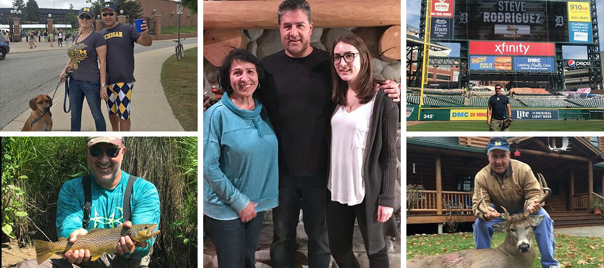 Collage featuring Doctor Rodriguez with his family and spending time outdoors